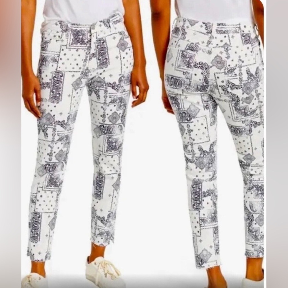 Kensie Skinny Jeans Paisley Bandana Ultimate High Rise Crop Pants Retro Size 6